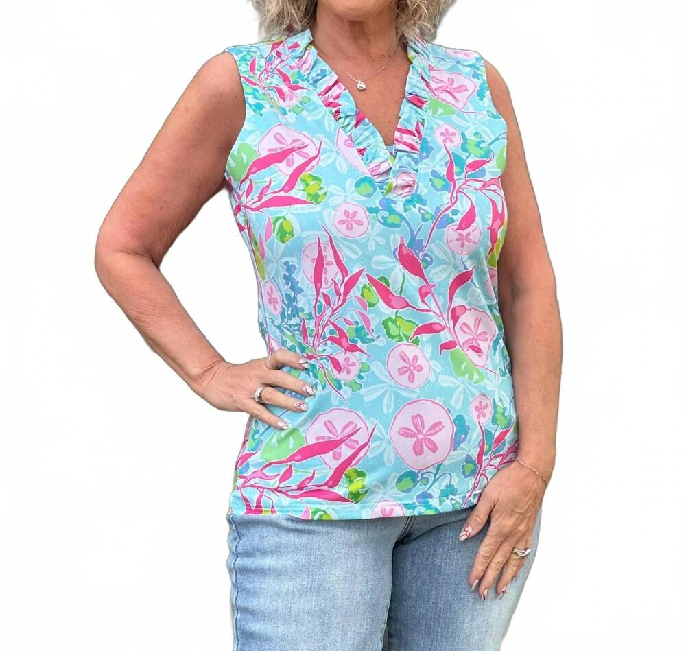 NEW ANA CLARE calla ruffle top in oceanus